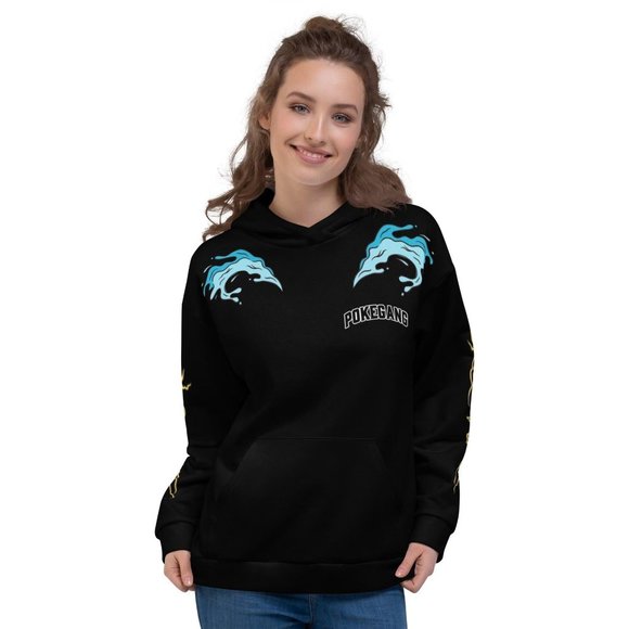 PokeGang Unisex Black Long Sleeve Kangaroo Pocket Pullover Sweat Soft Hoodie - Picture 3 of 6